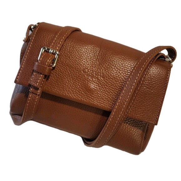CHEVAL Firenze Italy Purse Brown Pebbled Leather Crossbody Foldover Flap Bag - Picture 3 of 16